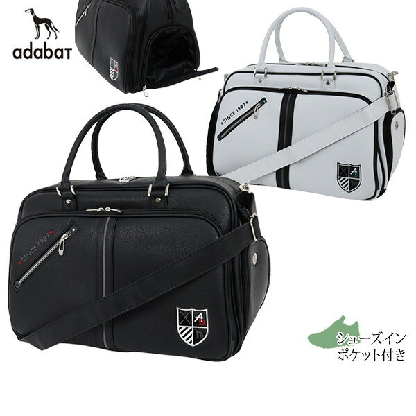 アダバット adabat メンズ レディース ボストンバッグ シューズインポケット付き 型押しレザー調 エンブレムワッペン サルーキー犬刺繍 【送料無料】 ゴルフ