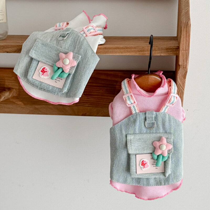 【よりどり2着で300円OFF/よりどり3着で500円OFF】犬服 インナー デニムハーネス&リード 3点セット ハ..