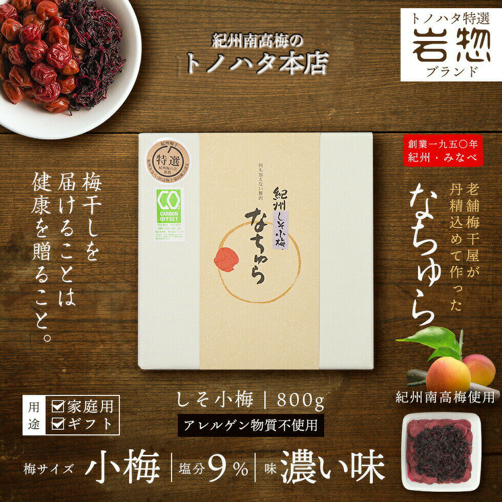 【トノハタ公式】しそ梅干なちゅら(しそ小梅)塩分減塩9%800g昔ながらの梅干