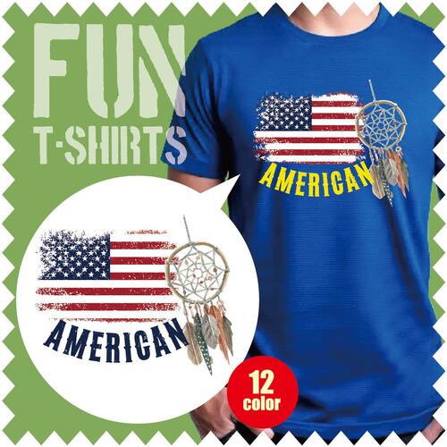 楽天デザインプリントショップTooFun【Tシャツ 半袖 】 アメリカン アメカジ ネイティブ アメリカ インディアン ドリームキャッチャー 国旗 リンクコーデ オリジナル デザイン メンズ レディース キッズ [ 5.6オンス 厚手 綿100％ 豊富なカラー] コットン 白 黒 キャンプ 綿100％ 人気