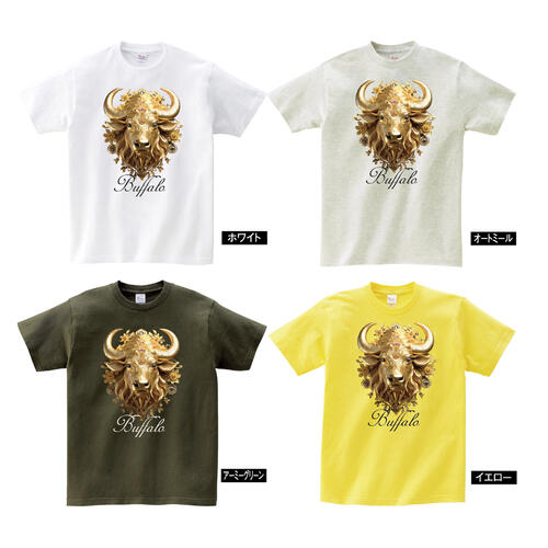 【Tシャツ 半袖 】 金の闘牛 バッファロー 牛 刺繍のような風合い 闘牛 装飾 メンズ レディース [ 5.6オンス 厚手 綿100% 長持ちで肌触りが良い 天然素材 敏感肌] コットン シャツ 白 黒 キャンプ アウトドア 服 服装 人気 おしゃれ トップス toofun-10000018 デザインプリントショップTooFun サンプル画像3