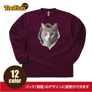 【ドライ ロングtシャツ 長袖 】 猫 キャット 子猫 騙し絵 だまし絵 破け お揃い ロングティー グリマー glimmer メンズ レディース 吸汗速乾 オールシーズン 長袖 速乾 ドライTシャツ 涼しい カジュアル スポーツウエア