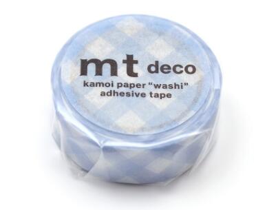 カモイ マスキングテープ mt 1P 太幅ギンガムチェック・パステルウルトラマリン　MT01D566