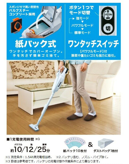 新生活応援セット！マキタ大人気クリーナーとファンのセット！今だけ紙パックおまけ付CL107FDSHW+CF101DZ　充電器・バッテリ付ですぐに使える　新生活　便利　必需品 tool4u-10032248 TOOL FOR U楽天市場店 サンプル画像3