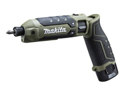 マキタ　7.2V充電式ペンインパクトドライバ　TD023DSHXO（オリーブ）【バッテリ・充電器・ケース付】 ※バッテリBL0715(1.5Ah)×2本・DC07SB約30分・プラスチックケース付 ｢掴みやすいスリーブ形状｣と｢ワンタッチビット装着｣でさらに使いやすく進化 主要機能 ・本機寸法（長さ×幅×高さ）：229×42×142mm（折り曲げ時）、285×42×52mm（ストレート時） ・質量：0.57kg ※バッテリ含む。 ・標準付属品：(+)ビット2-45