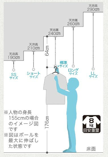 川口技研　室内用ホスクリーン　ショートタイプ【ブラック】SPCS-BK※入数：1本
