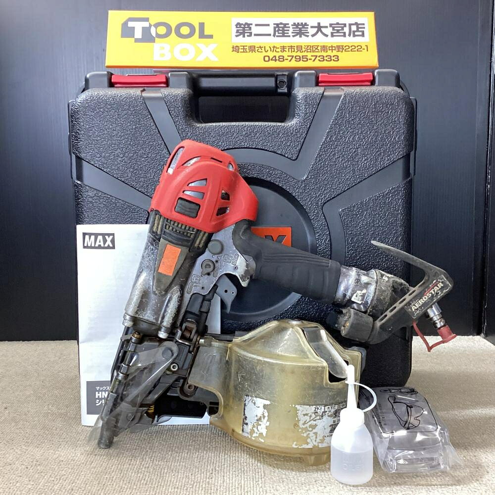 ご覧いただきありがとうございます MAX/マックス HN-65N4(D)-G 高圧用釘打機スーパーネイラです 状態：中古 ・動作確認済み(打込、深さ調整、エア漏れなし) ・本体＋説明書＋ケース＋付属品 ・写真に写っているものが全てです ・商品の状態(傷、汚れ）は写真で確認願います ※マガジンキャップにヒビがあります(写真参照) ※その他点検不足な所もある可能性がございますのでご了承ください ※店頭併売につき、品切れの際はご了承くださいご覧いただきありがとうございます MAX/マックス HN-65N4(D)-G 高圧用釘打機スーパーネイラです 状態：中古 ・動作確認済み(打込、深さ調整、エア漏れなし) ・本体＋説明書＋ケース＋付属品 ・写真に写っているものが全てです ・商品の状態(傷、汚れ）は写真で確認願います ※マガジンキャップにヒビがあります(写真参照) ※その他点検不足な所もある可能性がございますのでご了承ください ※店頭併売につき、品切れの際はご了承ください