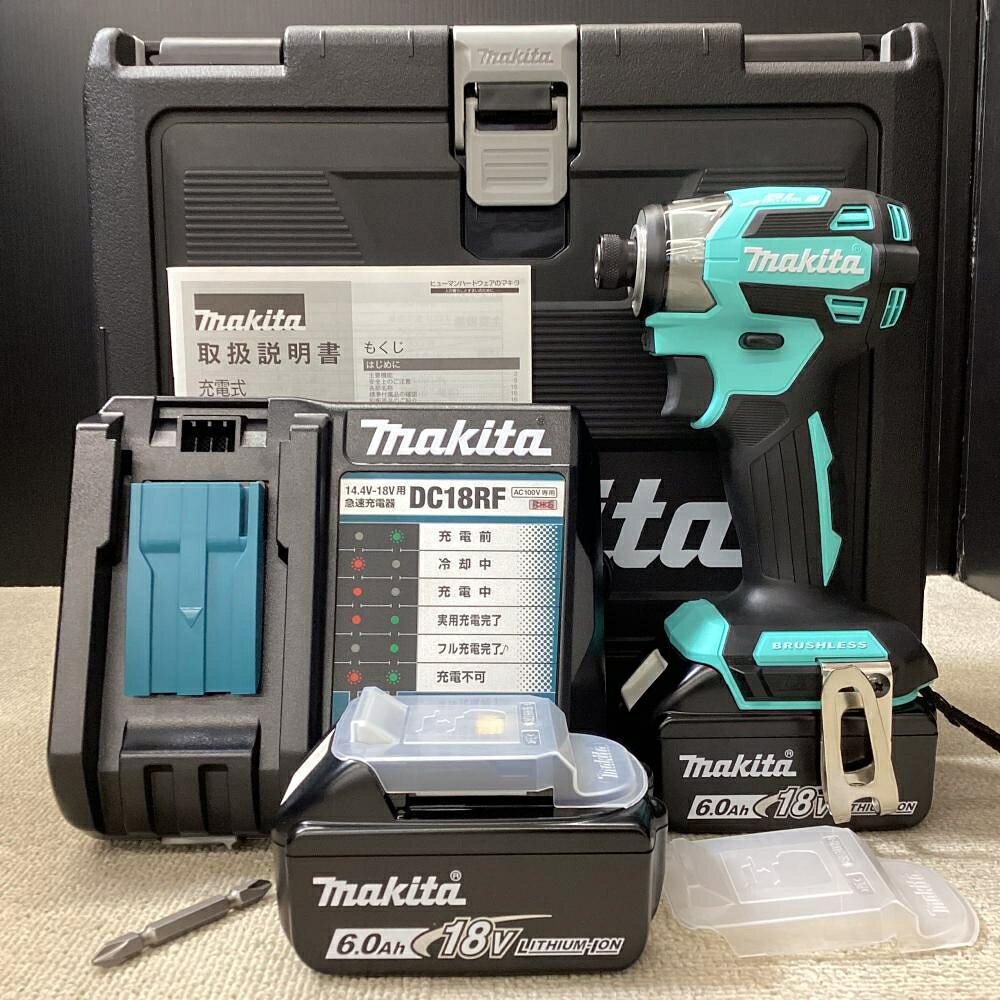 ご覧いただきありがとうございます makita/マキタ TD173DGXTB 18V充電式インパクトドライバ 【ターコイズブルー】です 状態：未使用・限定色 ・商品の検品、写真撮影の為開封しています ・本体+バッテリー2個(BL1860B)+充電器(DC18RF)+ビット+説明書+ケース ・充電器:18V/14.4V用急速充電器 ・バッテリー:DC18V 6.0Ah 108Wh ※時間経過により、電池残量が放電してLEDインジゲータが点灯しない場合があります ・写真に写っているものが全てです ・店頭販売品の為、細かい傷や汚れがつくことがあります ※店頭併売につき、品切れの際はご了承くださいご覧いただきありがとうございます makita/マキタ TD173DGXTB 18V充電式インパクトドライバ 【ターコイズブルー】です 状態：未使用・限定色 ・商品の検品、写真撮影の為開封しています ・本体+バッテリー2個(BL1860B)+充電器(DC18RF)+ビット+説明書+ケース ・充電器:18V/14.4V用急速充電器 ・バッテリー:DC18V 6.0Ah 108Wh ※時間経過により、電池残量が放電してLEDインジゲータが点灯しない場合があります ・写真に写っているものが全てです ・店頭販売品の為、細かい傷や汚れがつくことがあります ※店頭併売につき、品切れの際はご了承ください
