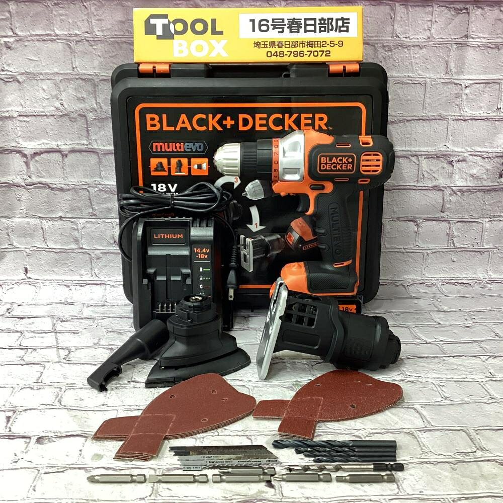 ご覧いただきありがとうございます BLACK+DECKER EVO183B1 18Vコードレスマルチツール ベーシックです 状態：中古品 各ヘッド動作、確認済です ※その他点検不足な所もある可能性がございますのでご了承ください ・本体+バッテリー1個+充電器+ヘッド3種+その他 ・写真に写っているものが全てです ・傷や汚れがありますので写真でご確認ください 店頭併売につき、品切れの際はご了承くださいご覧いただきありがとうございます BLACK+DECKER EVO183B1 18Vコードレスマルチツール ベーシックです 状態：中古品 各ヘッド動作、確認済です ※その他点検不足な所もある可能性がございますのでご了承ください ・本体+バッテリー1個+充電器+ヘッド3種+その他 ・写真に写っているものが全てです ・傷や汚れがありますので写真でご確認ください 店頭併売につき、品切れの際はご了承ください