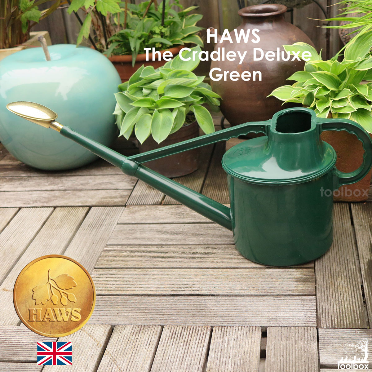 日本輸入正規代理店品【英国 Haws ホーズ社　The Cradley Deluxe Green6.8L クラドリー　デラックス　グリーン）（旧称ハンディ―DXカン6.8L）】プラスティック製(沖縄・離島配送は別途送料お見積り） その1