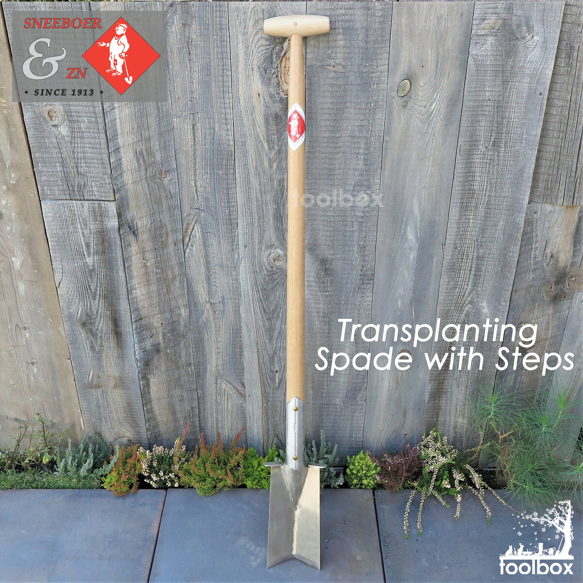 【オランダ王室御用達】【Sneeboer スネーブール ステンレス鍛造 移植スペイド（ステップ付き）Transplanting Spade 3050】シャベル ショベル スコップ おしゃれ 上質 高品質 園芸用品 植替え ガーデンツール