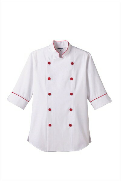 ショップコートET−1139 [ ホワイト×レッドL ][ 9-1512-0903 ] SKC5203