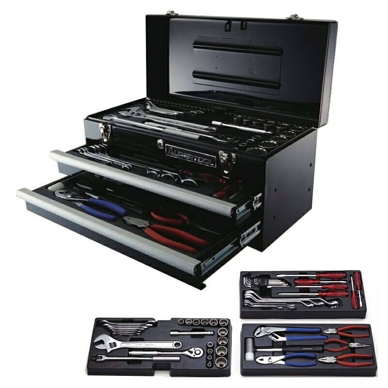 プロ用デラックス工具セット　(入数52点)S7000DS機械・自動車・バイク・農機の整備に適した工具セットキーロック式で大切な工具も安心保管できます。スーパーツール　SUPERTOOL