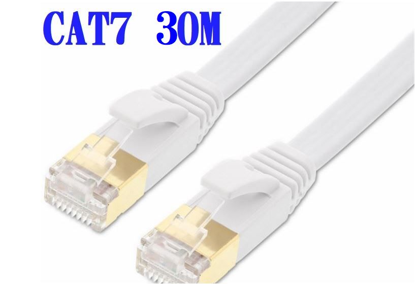 送料無料 LANケーブル ホワイト CAT7 30m 10Gbps 10ギガビット 10G LANケーブル カテゴリー7 フラットケーブル