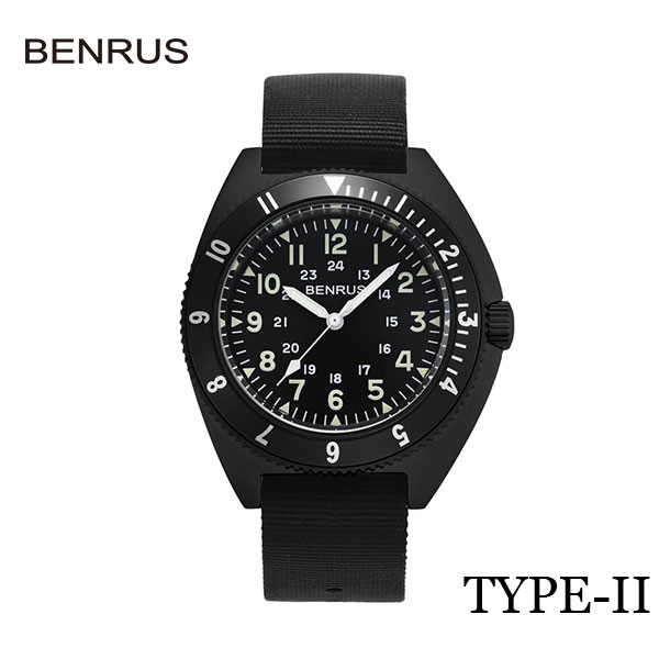 BENRUS - 【BENRUS（ベンラス）】ベンラス TYPE-II ブラック（TYPE-2 BLACK）ミリタリーウォッチ