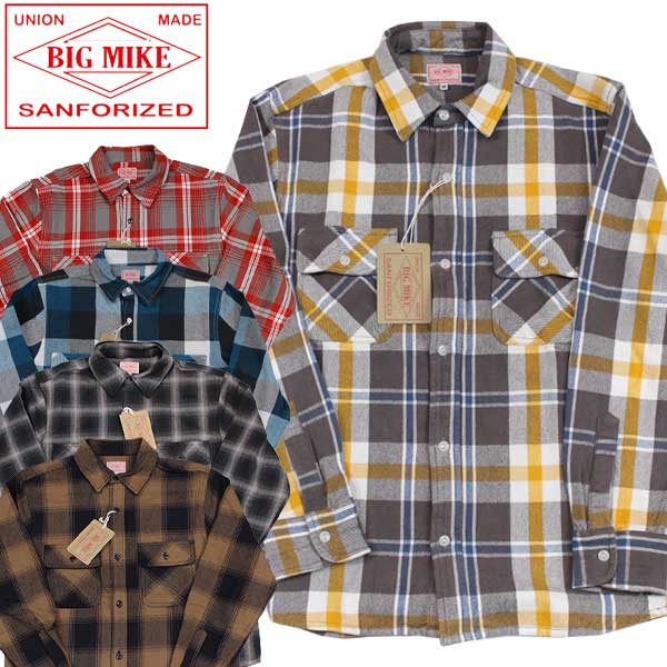 【BIG MIKE（ビッグマイク）】 HEAVY FLANNEL WORK SHIRTS　フランネルワークシャツ ヘビーネル ネルシャツ CHECK SHIRTS チェックシャツ 102235200 102235201 102235202 102235206 102135002