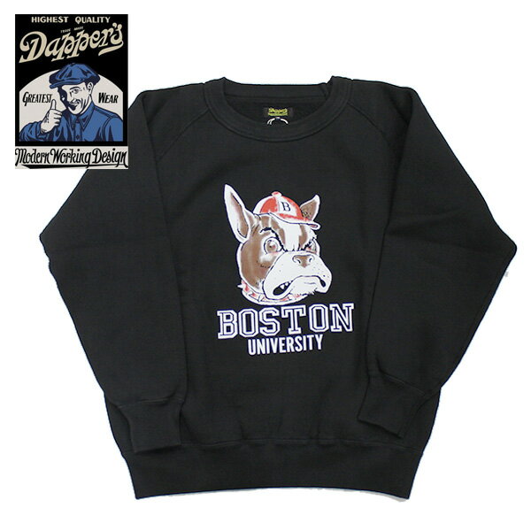 【Dapper's（ダッパーズ）】3.0mmBinder Crew Neck Sweat Flocky Print Design Model LOT1812 BOSTON フロッキープリントスウェット トレーナー