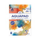 クレールフォンテーヌ社が展開する、画材ライン＜FINE ARTS＞から、水彩画法での使用に特化した「AQUA PAD」が登場しました。 アクアパッドは、セルロース100％の水彩紙。紙目は初心者の方でも扱いやすい中目です。 300g/&#13217; の厚口なので、重ね塗りや細かい書き込みも問題なく、たっぷり水分を吸い込んでもよれたり紙剥けがしにくいです。 創業400年を誇る、クレールフォンテーヌ傘下のオランダのシュット工場にて製造された高品質な用紙ながら、お求めやすい価格は練習用の用紙としても最適です。 用紙サイズ : A4 (H297mm×W210mm)用紙仕様 : オフホワイト / 300g/&#13217; /セルロース100% / 中性紙 / アシッドフリーページ数 : 50枚仕様 : 天糊綴じ　