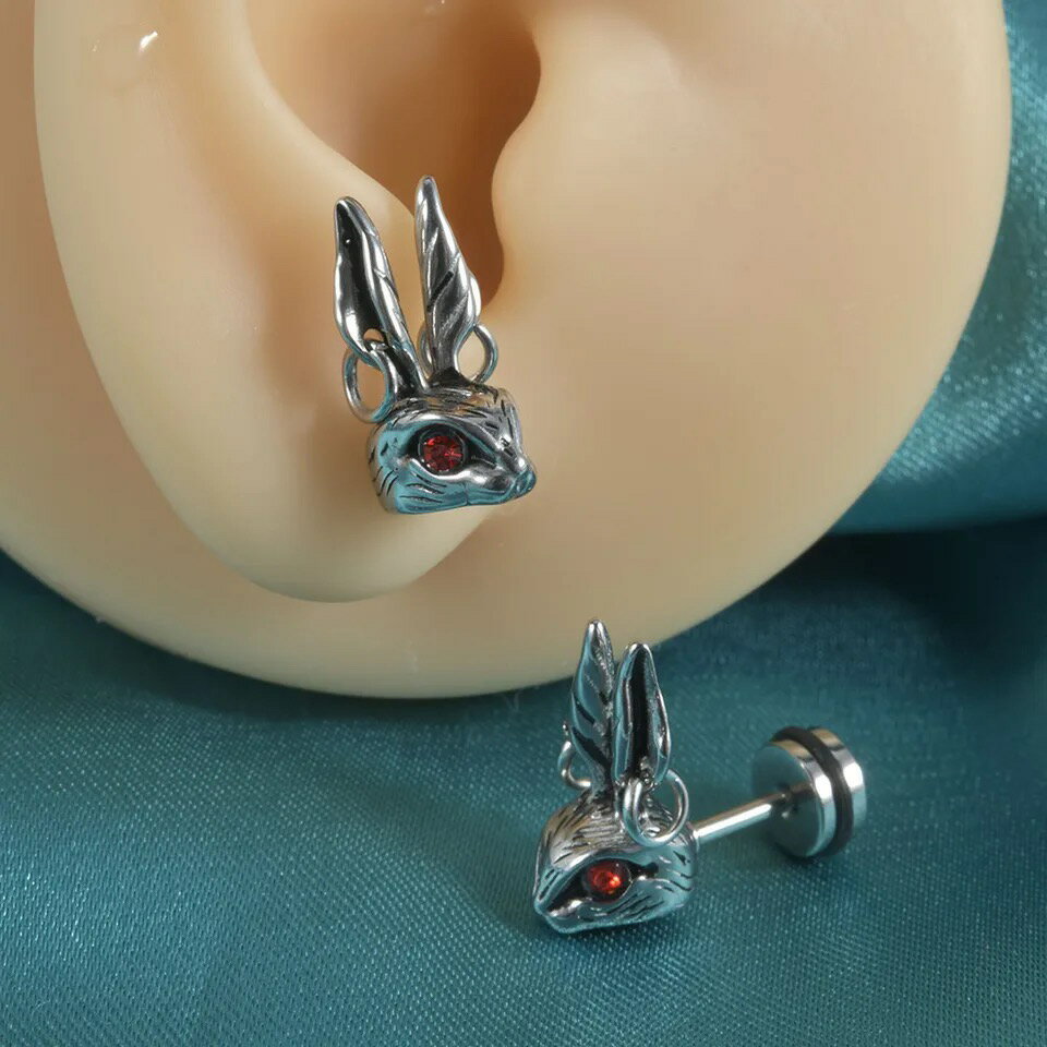 ボディピアス 16G 1個販売 うさぎ ピアス 可愛い かっこいい シルバー 赤 レッド ラビット フラットキャッチ 痛くない ロック パンク メンズ レディース ユニセックス