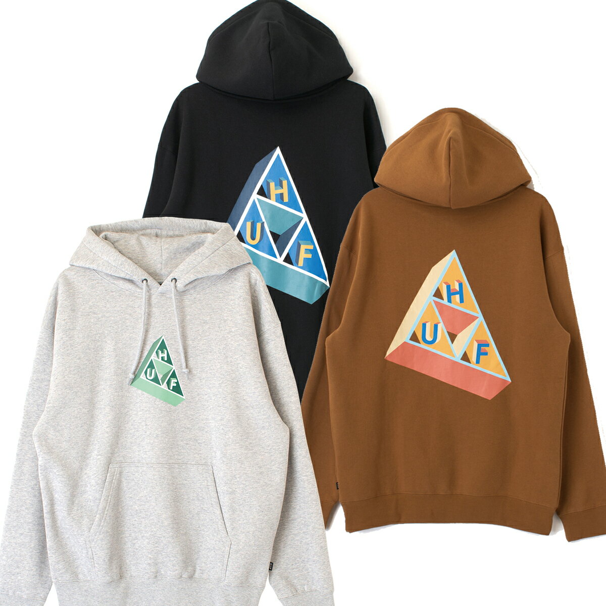 HUF ハフ BASED TT P/O HOODIE 長袖 フード パーカー PF00579 ロゴ メンズ レディース スエット フーディー プルオーバー ブラック グレー ブラウン