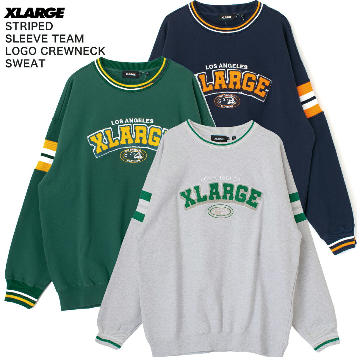 XLARGE STRIPED SLEEVE TEAM LOGO CREWNECK SWEAT 101223012007 メンズ レディース スエット トレーナー プルオーバー