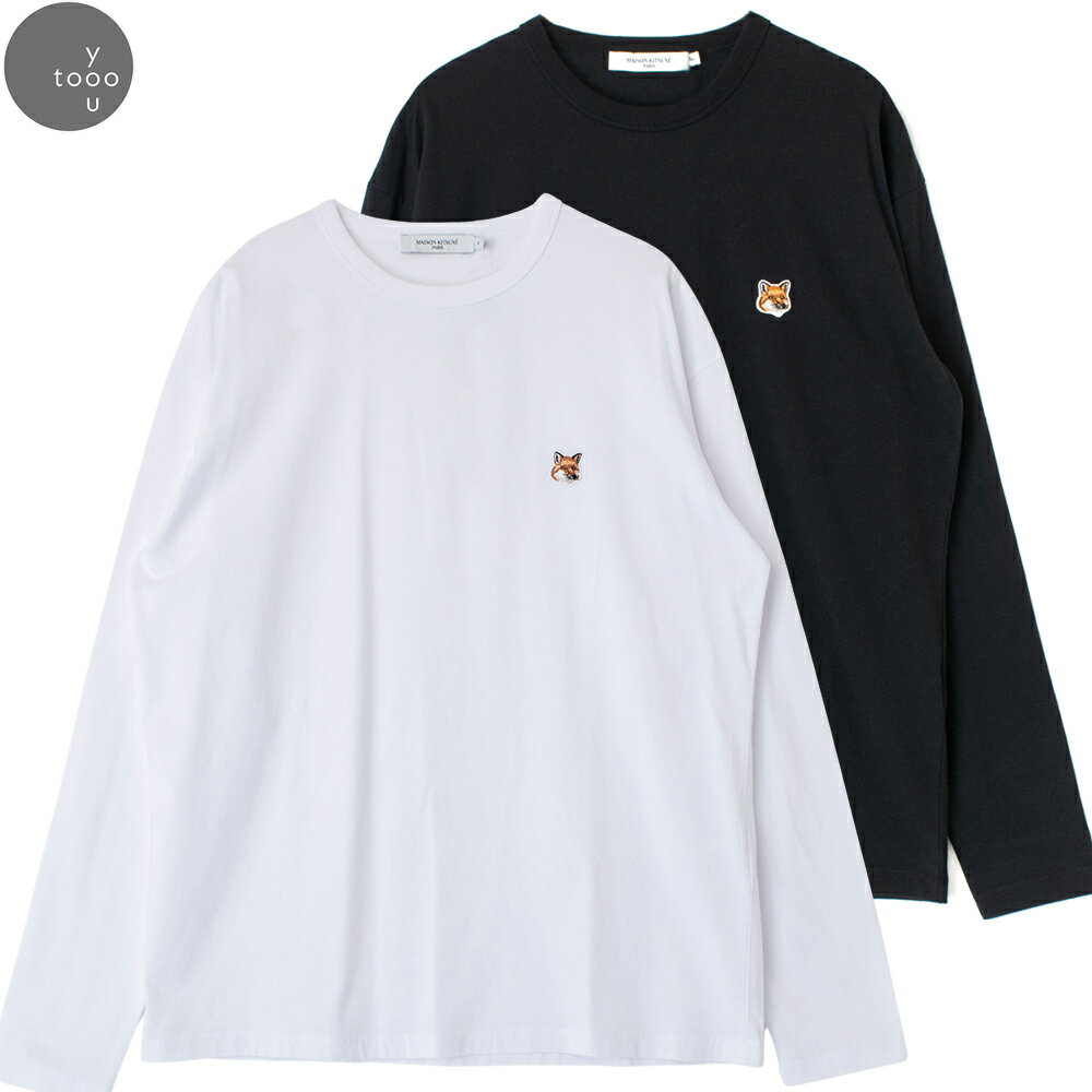 メゾンキツネ Tシャツ メンズ MAISON KITSUNE 定番 長袖 Tシャツ ロンT FU00163KJ0010 メゾンキツネ ロゴ メンズ レディース クルーネック ブラック BLACK ホワイト WHITE