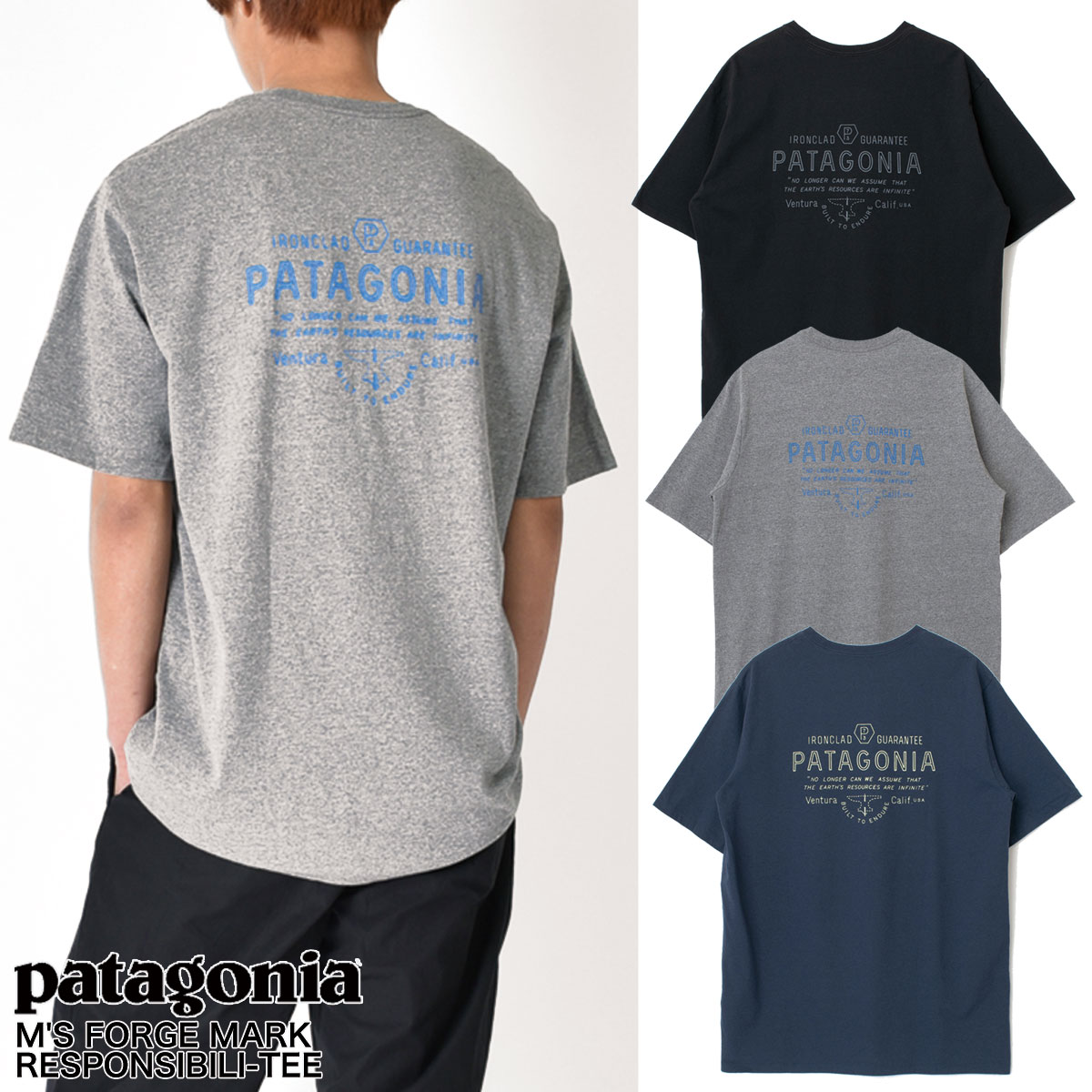 patagonia パタゴニア 半袖 Tシャツ ロゴ レディース メンズ ユニセックス M'S FORGE MARK RESPONSIBILI-TEE 37572 ブラック グレー ブルー