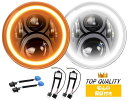 7インチ led ヘッドライト イカリング 6レンズ 12v 24v兼用 jkラングラー デイライト ウインカー 機能付き ジープ jeep ラングラー ジムニー jimny トヨタ FJクルーザー 2個セット 黒 ブラック 【極性変換リレー＆変換コネクタ付き】