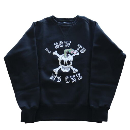JELADO ジェラード AB11212 Skull Snake Sweat スカル スネーク スウェット フロッキープリント フリーダムスリーブ ライディングハイ 髑髏 蛇 刺繍 アズマ編み機 電着フロッキー 綿100% アメカジ