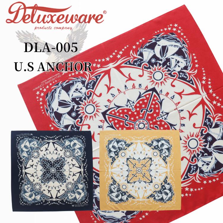 DELUXEWARE デラックスウエア DLA-005 U.S ANCHOR デラックスウエア リアルバンダナ 片耳使い 地染め抜..