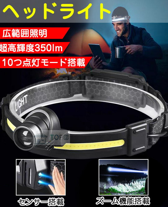 楽天TOP99ヘッドライト 充電式 ヘッドランプ 懐中電灯LED ヘルメットクリップ ヘッドランプ LEDヘッドライト 防災 ランニング ヘッド 最強 作業灯 ワークライト LEDライト 小型 防水 超高輝度 超強力 作業用 釣り登山 アウトドア キャンプ