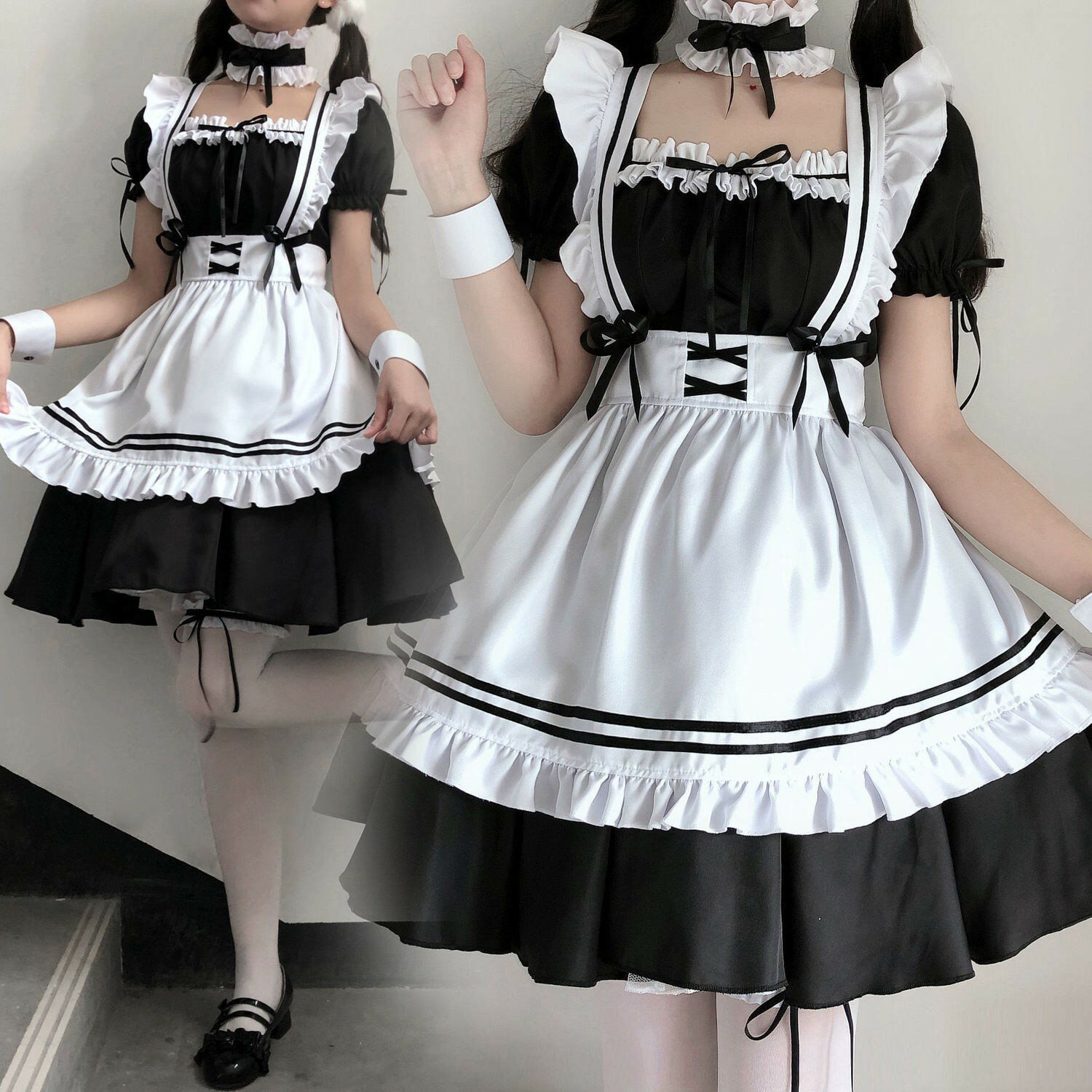 コスプレ メイド 服 衣装 【大人気メイド】服仮装 かわいい フリル ロリータ カチューシャ 付き 豪華セット レディース コスチューム カフェ ハロウィン コスプレ メイド 定番 フルセット こすぷれ コス 男ウケ セクシー S-XL イベント 学園祭 文化祭