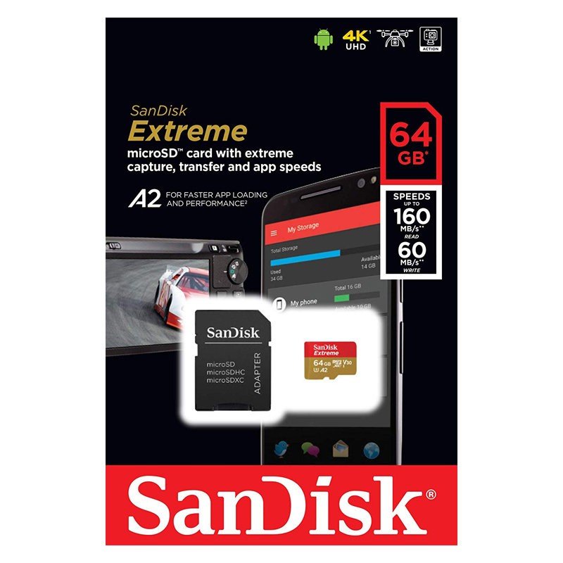 【海外パッケージ品】サンディスク SanDisk 64GB microSDXC メモリーカード Extreme UHS-I [SDSQXA2-064G-GN6MA] (GoPro ゴープロ Android アンドロイド スマートフォン　などに)