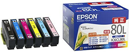 【純正インク】EPSON　エプソン　インクカートリッジ　IC6CL80L　とうもろこし　6色パック 増量