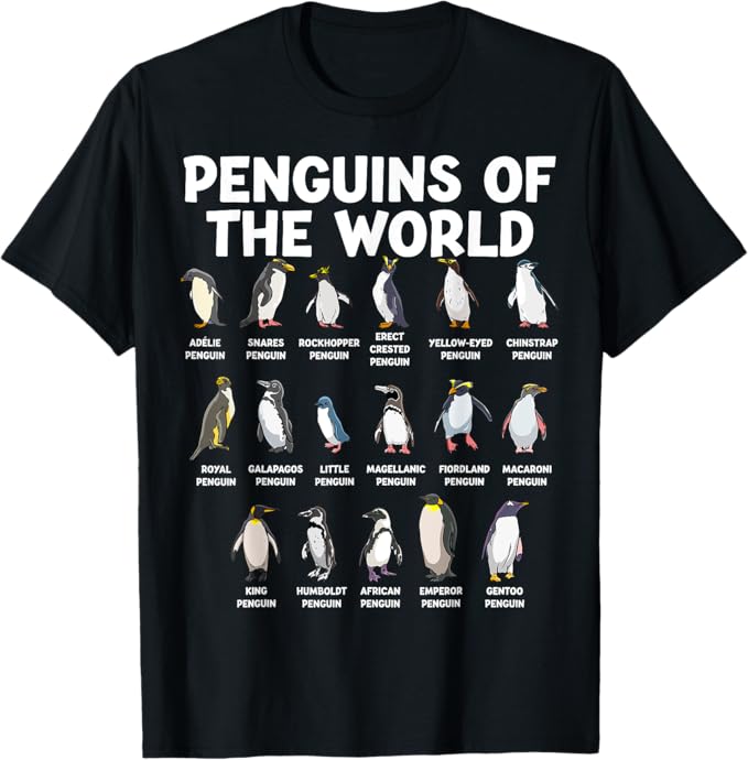 楽天トップファイヤー楽天市場店ペンギンズ?オブ?ザ?ワールド カワイイタイプ 海の動物 Tシャツかわいいペンギンスクワッド 動物の世界 面白い鳥 Tシャツ