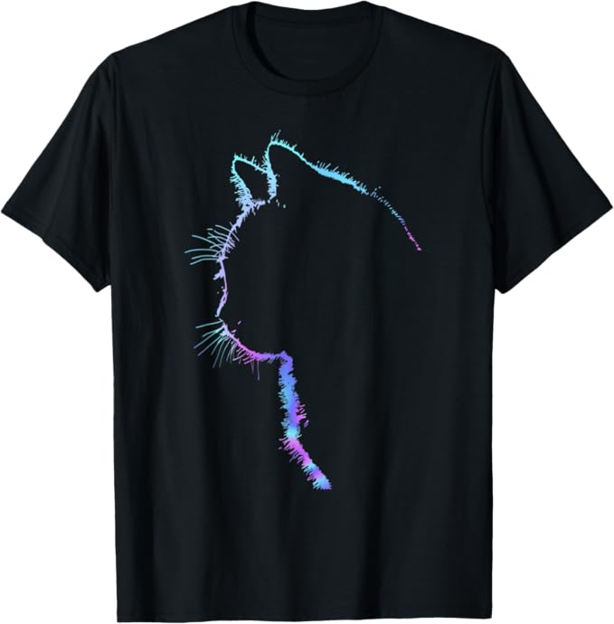 猫好きのためのデザイン メンズ レディース 半袖 かわいい猫のシルエット Tシャツ ブラック