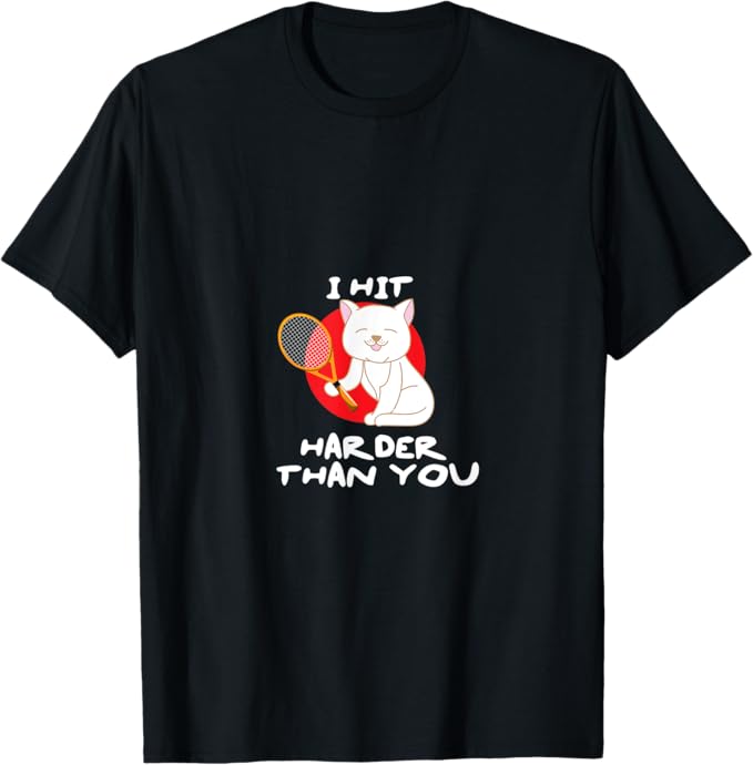 乐天商城 - 猫のバットとテニスボールが付いた面白いテニス猫 Tシャツ 人気 カジュアル かっこいい ティーシャツ ユーモア ネタ おしゃれ スポーツ 柔らかい 丸首 通気性 笑える 変な Tシャツ 男女兼用 プレゼント