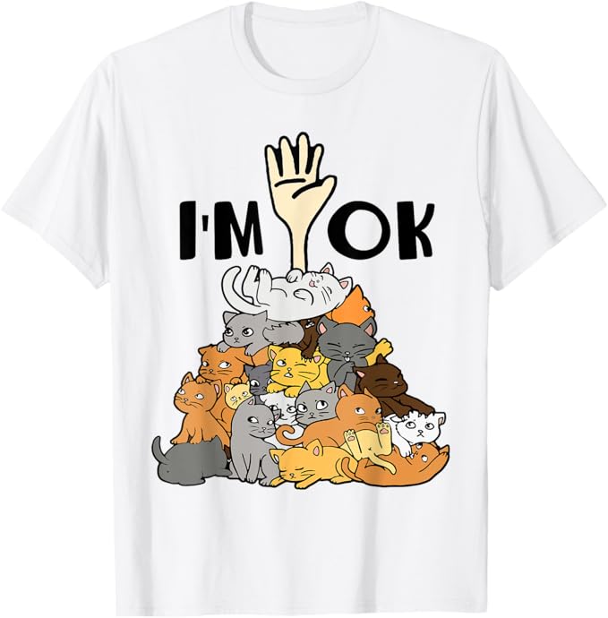 Rakuten - 【楽天スーパーSALE】I'm OK - 猫好き ねこ好き ネコ好き ハートビート猫 猫の飼い主 心電図 おもしろ 可愛い ねこ ネコ 猫 Tシャツ