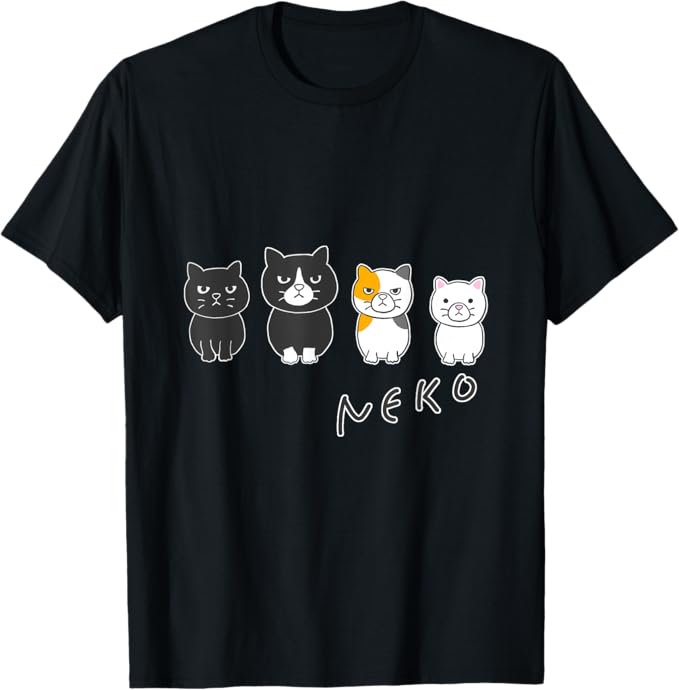 Rakuten - 【楽天スーパーSALE】ねこさん　ともだち猫 ハチワレ 黒猫 三毛猫 白猫 どうぶつフレンズ フキゲンネコ 猫 動物 イラスト Tシャツ 面白い プレゼント ギフト 面白い ユーモア ネタ おしゃれ スポーツ 柔らかい 丸首 通気性 Tシャツ