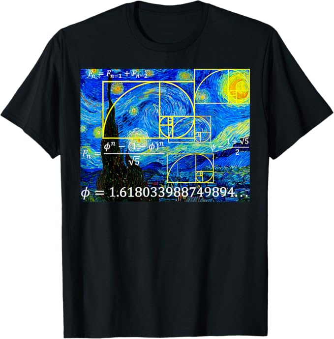 星月夜 フィボナッチ ゴールデン スパイラル 数学の先生 Tシャツ