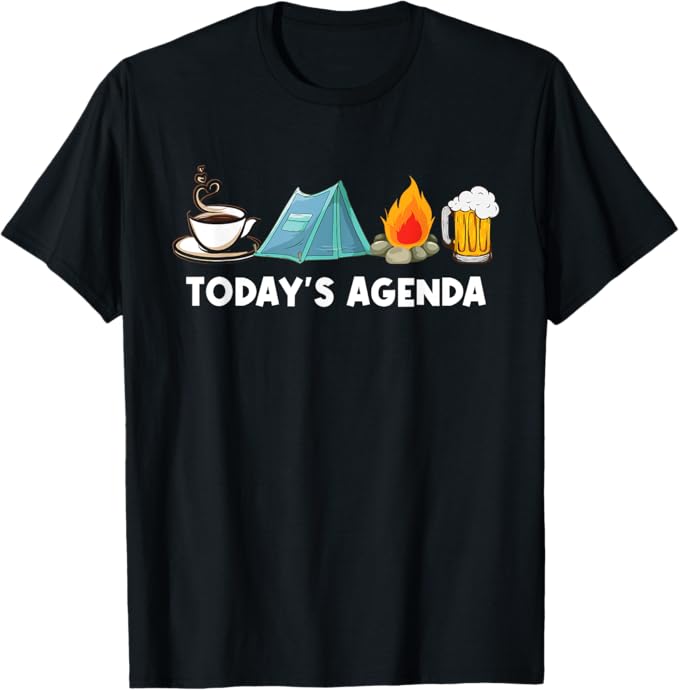 Rakuten - Today's Agenda キャンピング コーヒー ポップアップ キャンパー ビール キャンプファイヤー Tシャツ