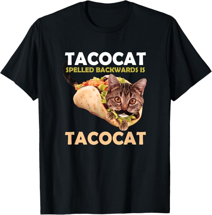 Rakuten - 面白くてかわいいタコス猫 後ろ向き綴り タコキャット ティーギフト Tシャツ