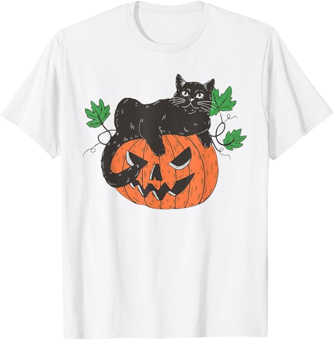 Rakuten - 【楽天スーパーSALE】かぼちゃのハロウィーン ヴィンテージのかわいい黒猫 Tシャツ