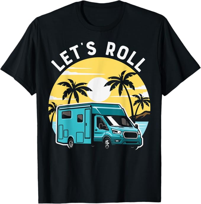 Let's Roll キャンパー サンセット キャンプ アウトドア 旅行 Tシャツ