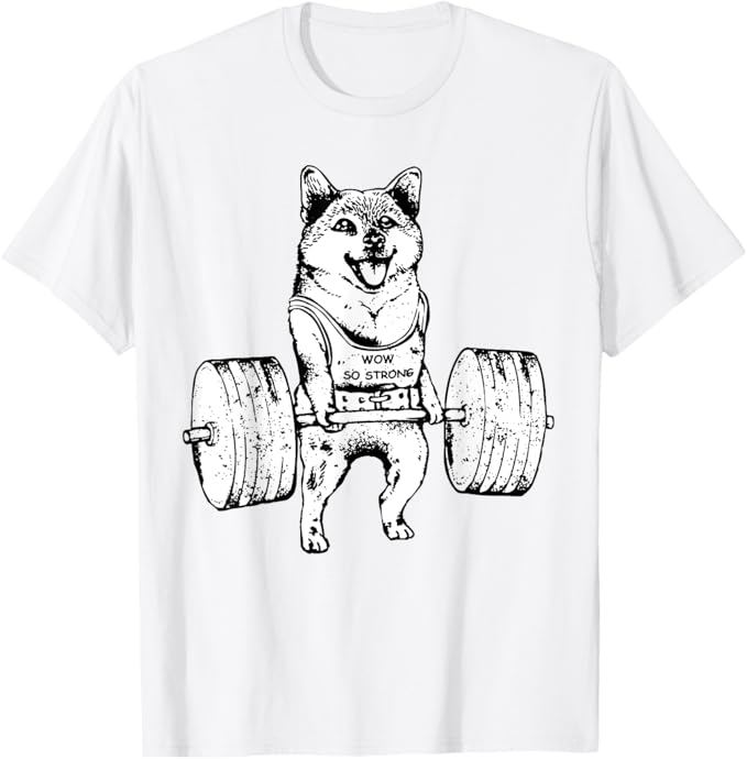 Rakuten - バーベルを上げるシバイヌ　柴犬 イヌ 犬 筋トレ 文字入り メンズ おもしろ 面白い 服 おもしろグッズ 文字 Tシャツ