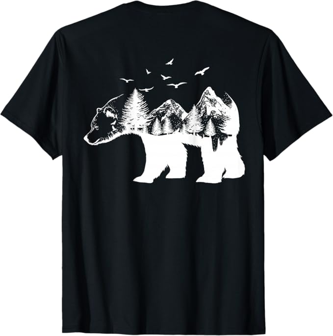 乐天商城 - 【バックプリント・背中側】クマ 荒野の山と野生動物 Tシャツ