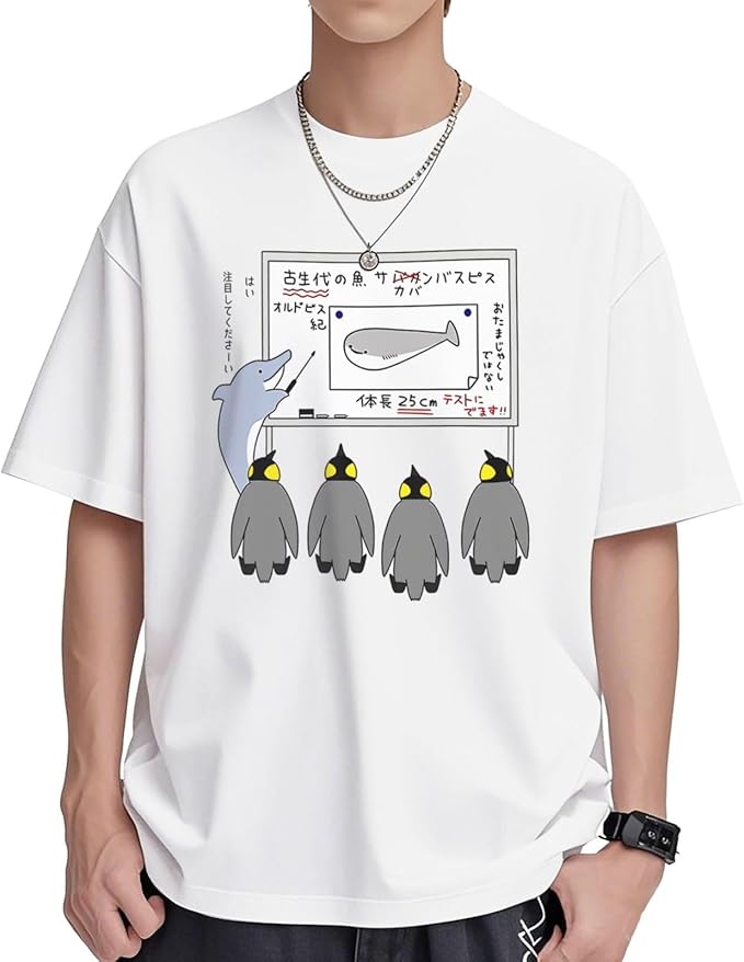 乐天商城 - イルカの授業 メンズ 半袖 クルーネック 面白 おもしろ おかしい コットン カジュアル Tシャツ