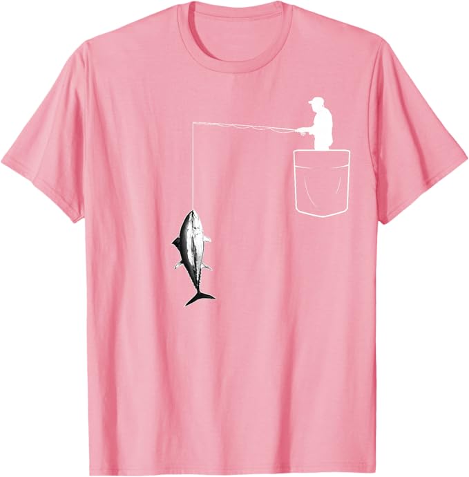 乐天商城 - ポケットに入ったマグロ 魚釣り 面白い漁師 Tシャツ