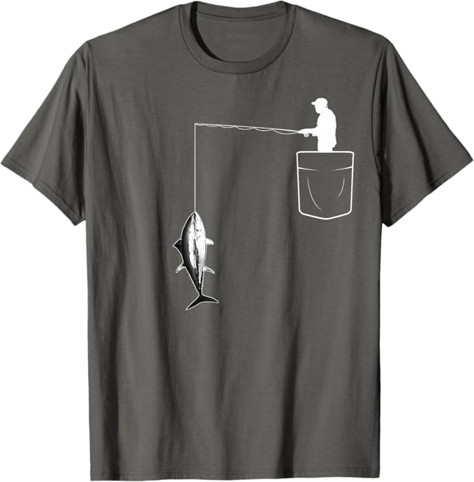 Rakuten - 【楽天スーパーSALE】ポケットに入ったマグロ 魚釣り 面白い漁師 Tシャツ