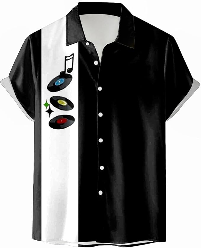 Rakuten - 【楽天スーパーSALE】音楽柄 ブラック イエロー ハワイアン メンズ ボタンダウン 折り襟 カジュアル トロピカル トップス ビーチ バケーション 半袖 シャツ アロハシャツ おもしろ 総柄シャツ